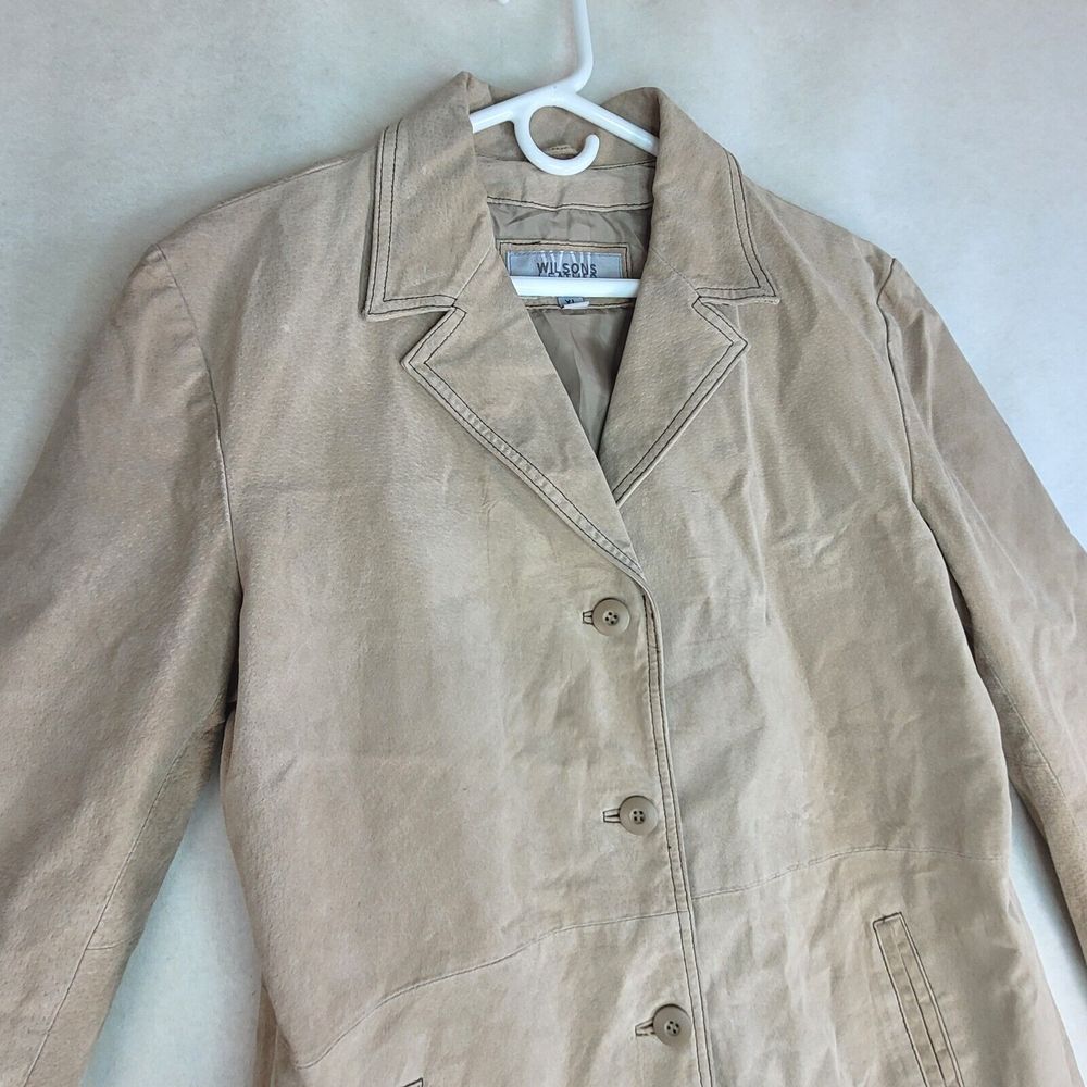 Vtg Wilsons Leather MAXIMA Womens XL Tan Long  Coat Jacket Lined Button
